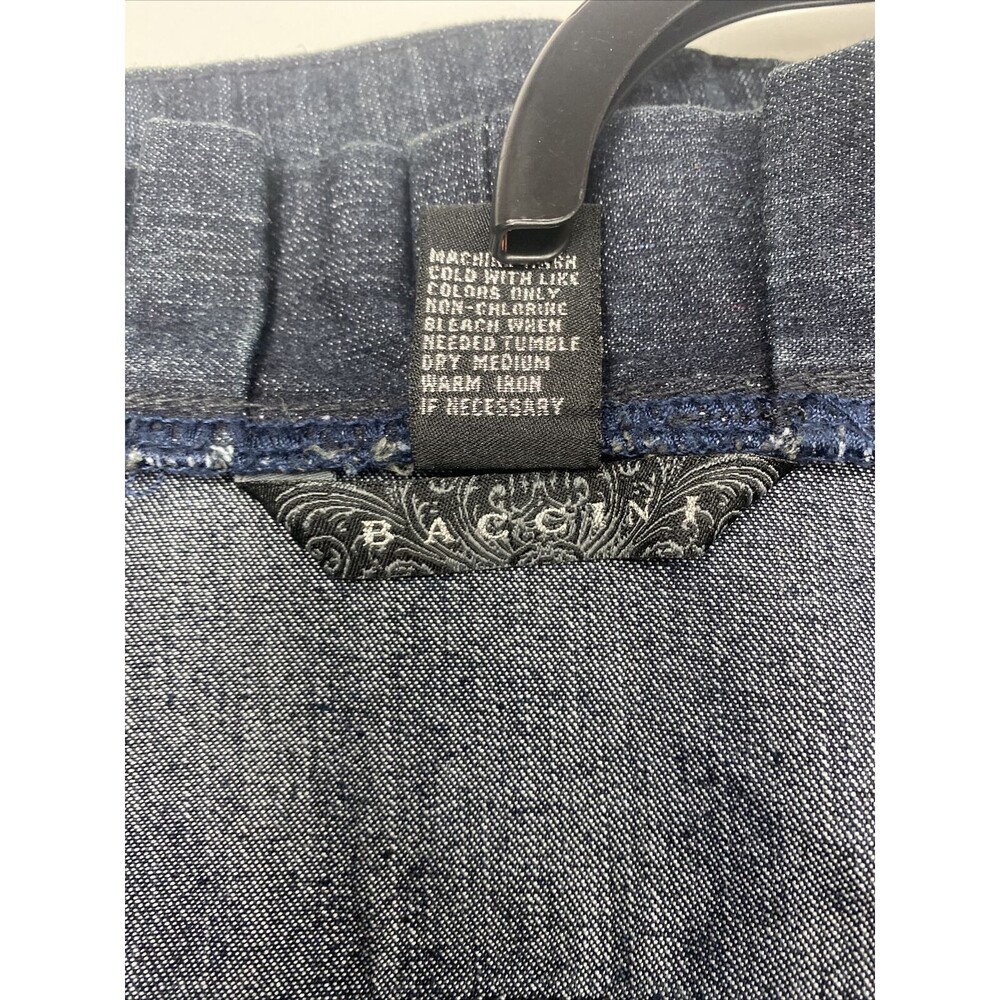 Baccini Denim Jacket Womens Size M Cotton Stretch Ruffled Open Front Dark Wash - Picture 9 of 12